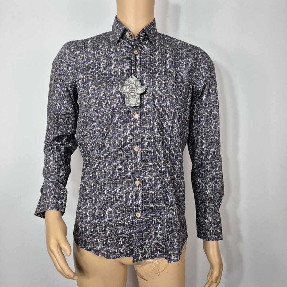 Visconti Black Shirt Men's Size S Blue Multi Button Up Long Sleeve Stretch (51) - Picture 2 of 9